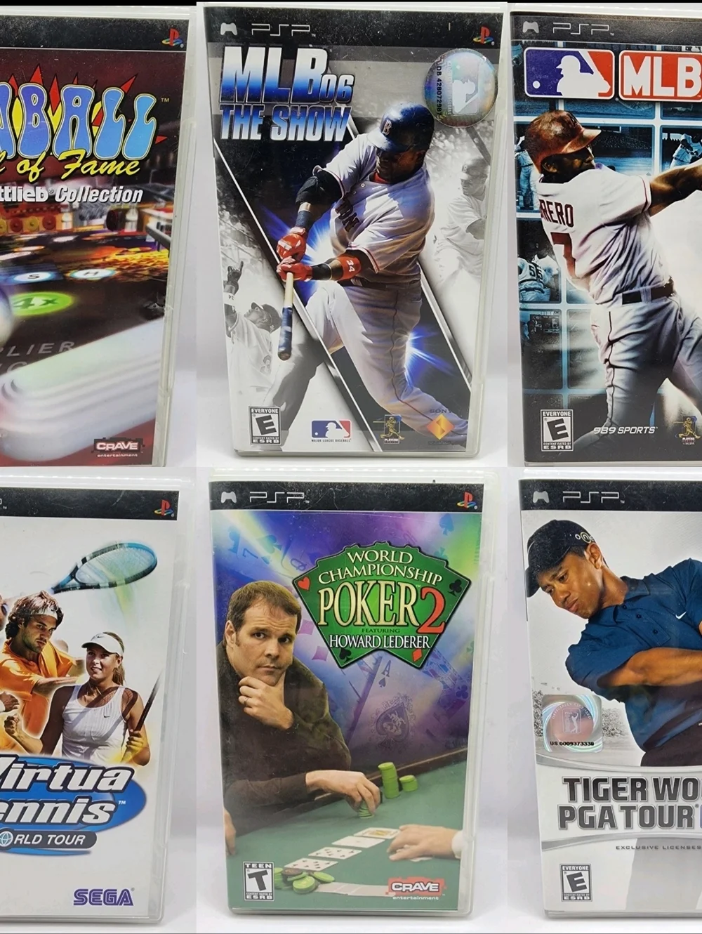 6 Sony PSP Games Lot Tiger Woods Golf MLB Tennis Pinball Poker 2